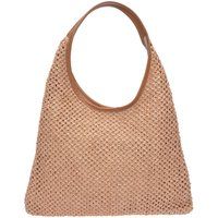 Schultertasche aus Stroh mit Lederbesatz
