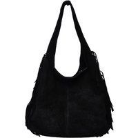 Schwarze Hobo-Tasche aus Wildleder mit Fransen