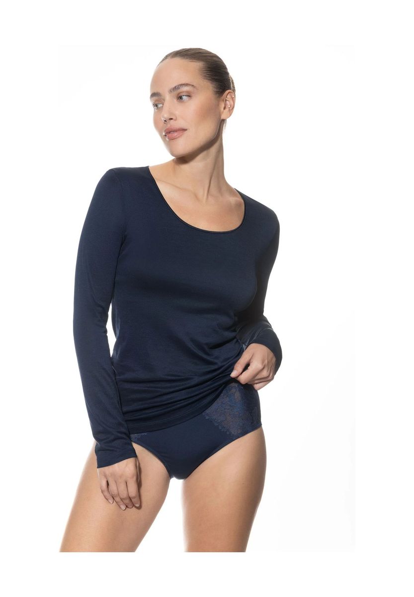 Marineblaues Microfaser Langarmshirt