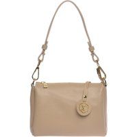 Beige Lederhandtasche mit Griff