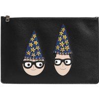 Schwarze Leder Clutch mit Verzierung