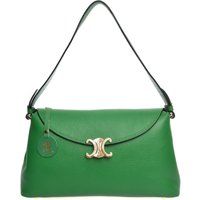 Grüne Leder-Schultertasche mit Verschluss