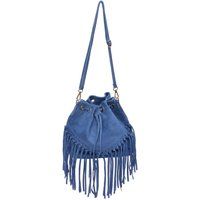 Blaue Wildleder Fransen-Beuteltasche