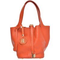 Orangefarbene Ledertasche mit Schloss