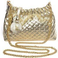 Metallische, gesteppte Schultertasche mit Kette