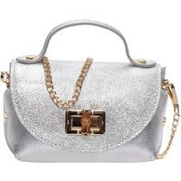 Silberne Metallic Mini-Tasche aus Leder