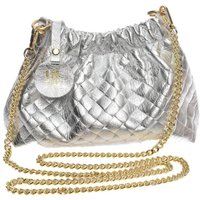 Gesteppte silberne Schultertasche aus Leder