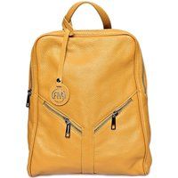 Senfgelber Lederrucksack mit Reißverschlussdetails