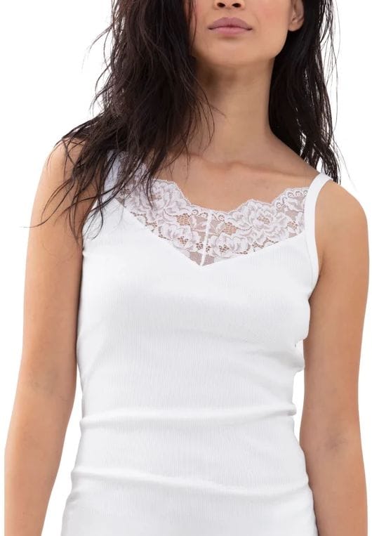 Weißes Tanktop mit Spitzensaum