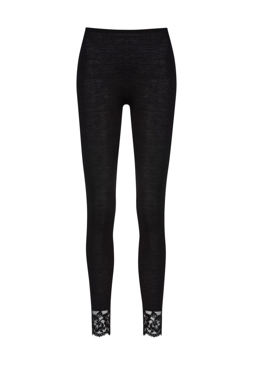 Wollmischung Leggings mit Spitzenbesatz