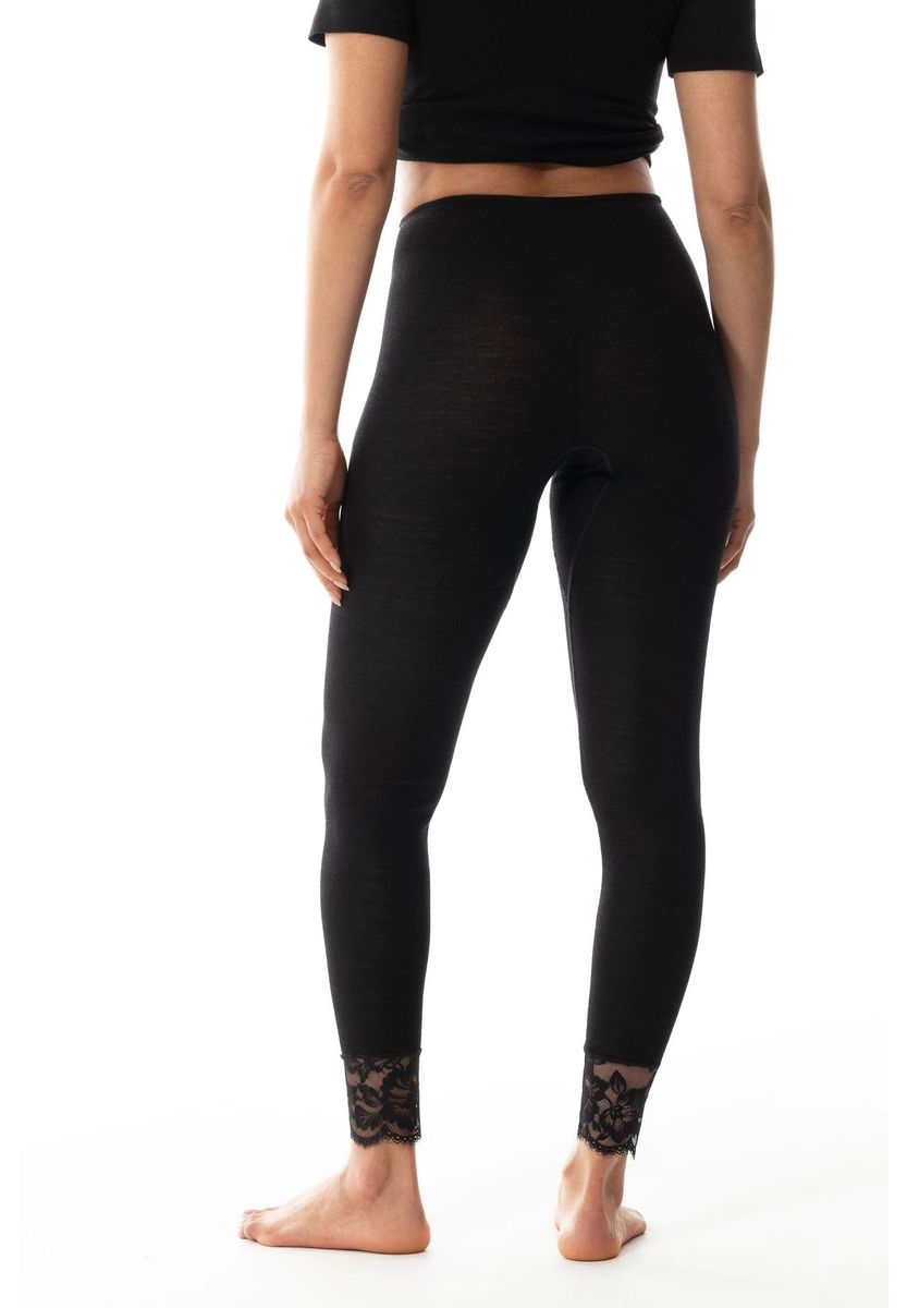Wollmischung Leggings mit Spitzenbesatz