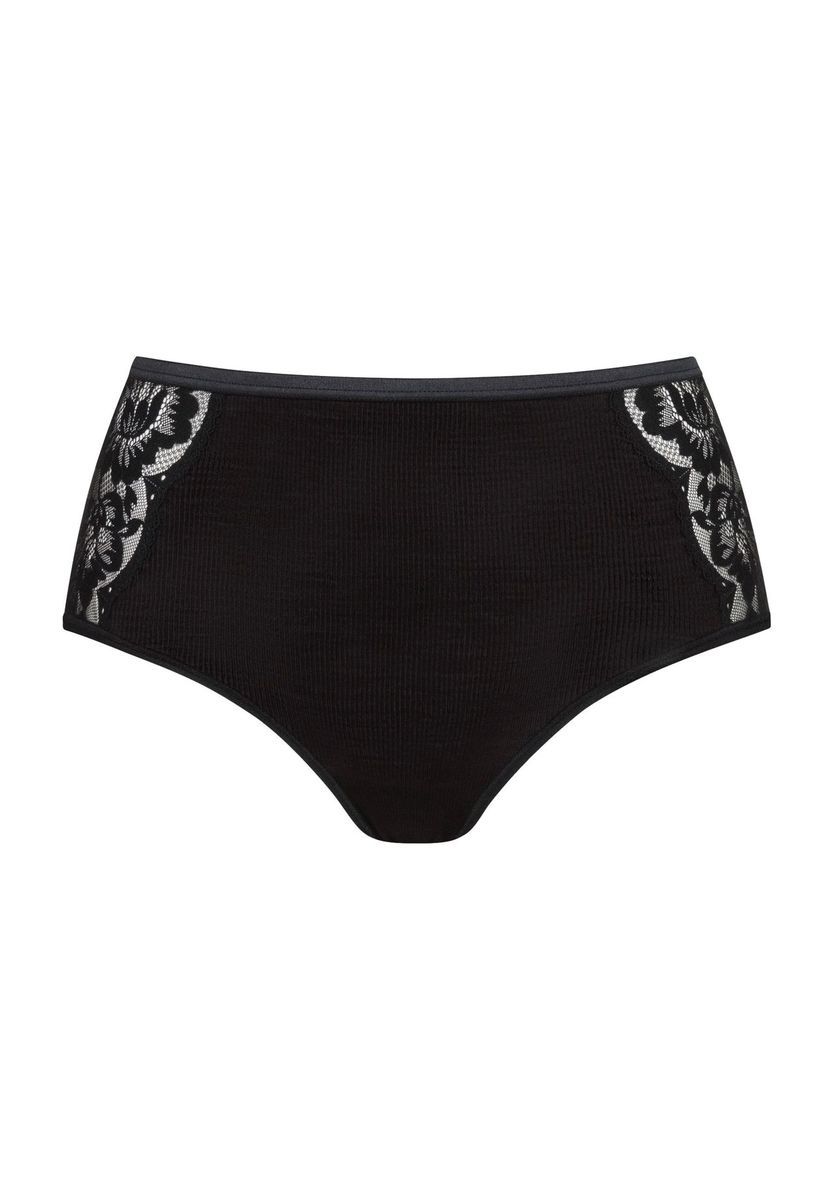 Schwarzer, hochtaillierter Spitzenslip