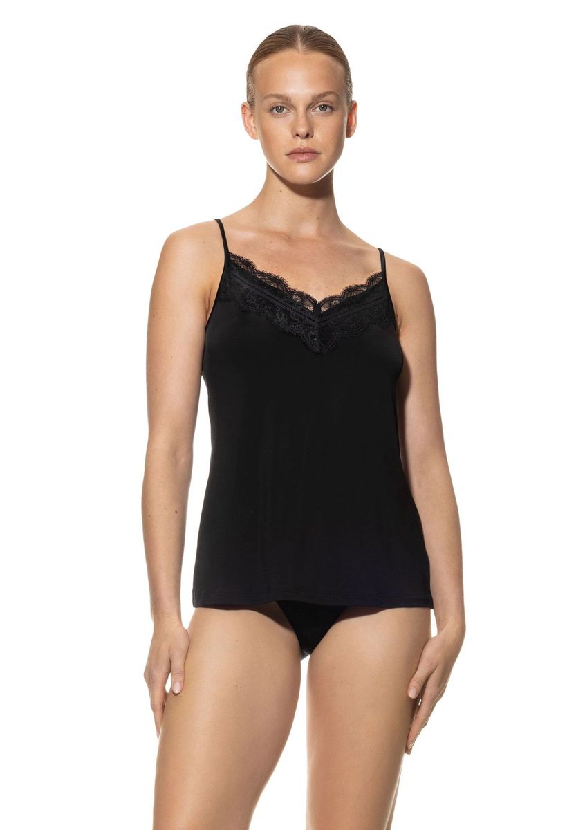 Spaghettiträger-Top mit Spitzenbesatz