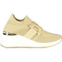 Beige Plateau-Sneakers mit Riemendetail