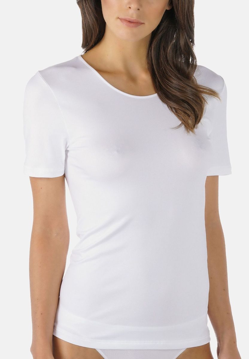 Viskosemischungs-T-Shirt mit Satinbesatz