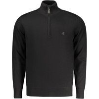 Schwarzer Herren Strickpullover mit halbem Reißverschluss