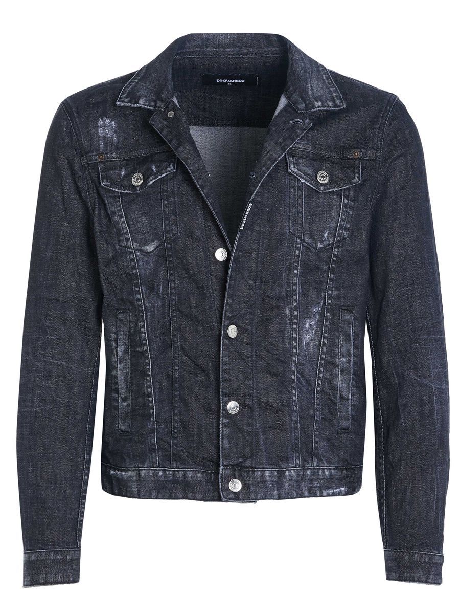 Distressed Jeansjacke mit dunkler Waschung