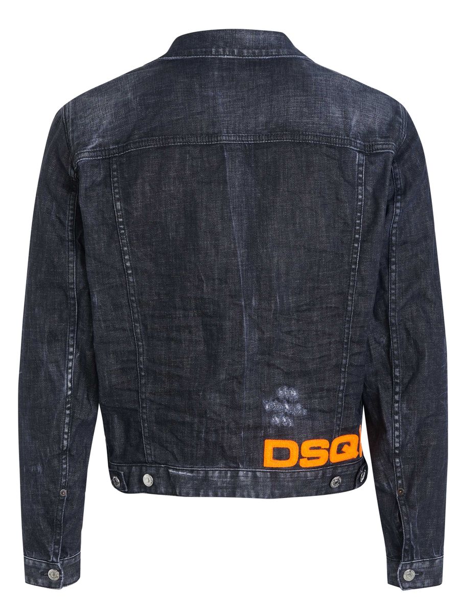 Distressed Jeansjacke mit Logo-Print