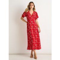Geblümtes Midikleid mit V-Ausschnitt