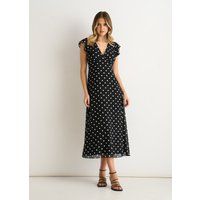 Gepunktetes V-Ausschnitt Midikleid