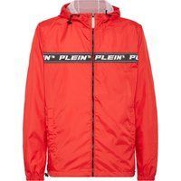 Roter Nylon Windbreaker mit Logo-Streifen