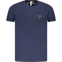 Herren Blaues Baumwoll-Logo-T-Shirt