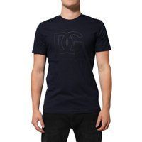 Marineblaues Baumwoll-T-Shirt mit Logo-Print