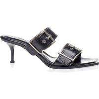 Leder-Pantolette mit Schnallen und Absatz