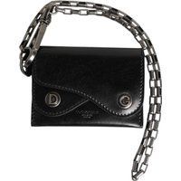 Schwarze Cavallo Leder Bifold Kartenhalter Geldbörse Kette