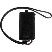 Schwarzes Leder Lanyard Kartenhalter Geldbörse