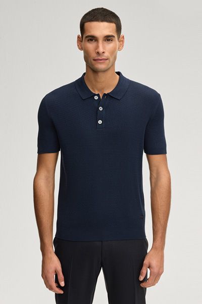 JOOP! Willo Marineblaues Rippen-Poloshirt aus Baumwolle, klassische Passform