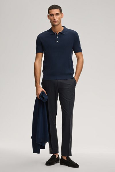 JOOP! Willo Marineblaues Rippen-Poloshirt aus Baumwolle, klassische Passform