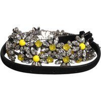 Dolce & Gabbana Schwarzer Leder-Gürtel mit Kristallverzierung in Form einer Gänseblümchen-Brosche