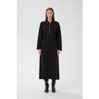 Minimalistisches schwarzes Langarm-Maxikleid