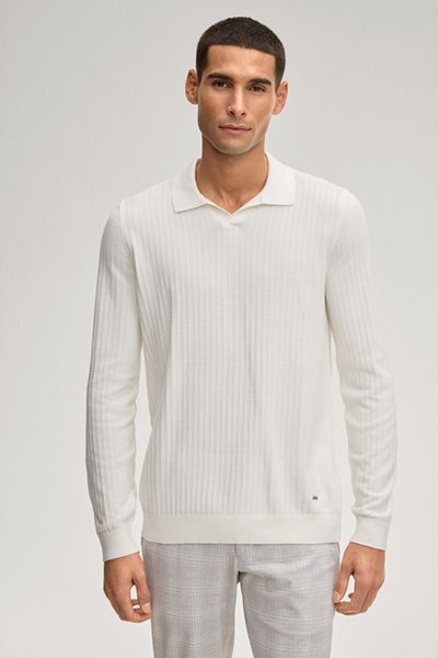 Joop! Galdino Offwhite Langarm Poloshirt Waffelstrickmuster