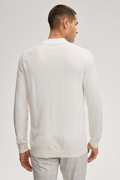 Joop! Galdino Offwhite Langarm Poloshirt Waffelstrickmuster