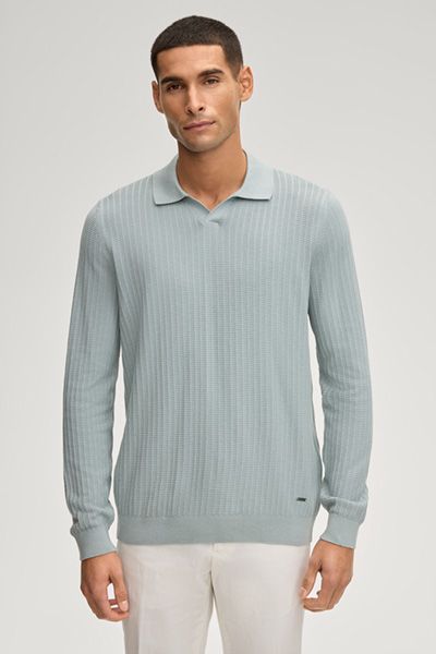 Pullover Galdino Salbeigrün Gerippt Waffelstrick Polokragen Langarm