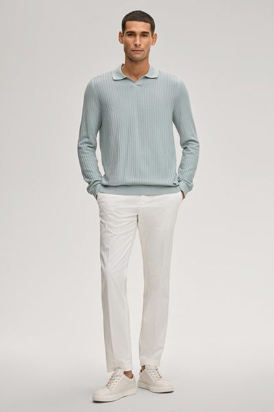 Pullover Galdino Salbeigrün Gerippt Waffelstrick Polokragen Langarm