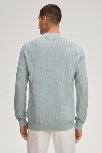Pullover Galdino Salbeigrün Gerippt Waffelstrick Polokragen Langarm