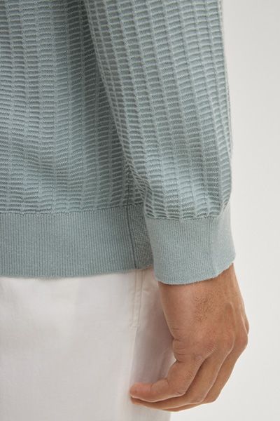 Pullover Galdino Salbeigrün Gerippt Waffelstrick Polokragen Langarm