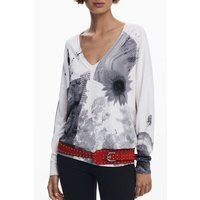 Jersey-Top mit Grafikprint und V-Ausschnitt