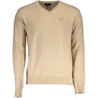 Beiger V-Ausschnitt Strickpullover für Herren