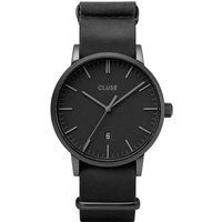 Minimalistische schwarze Lederarmbanduhr