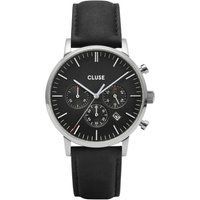Schwarze Chronograph Quarzuhr mit Lederarmband