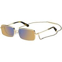 Rechteckige goldfarbene Sonnenbrille mit Kette