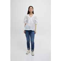 Weiße Peplum-Bluse mit Schweizer Punktmuster