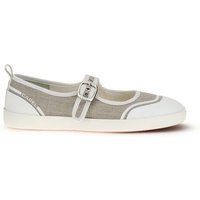 Beige Canvas Mary Jane Ballerinas