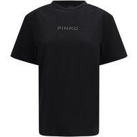 Schwarzes Baumwoll-T-Shirt mit Strasslogo