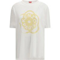 Weißes Baumwoll-T-Shirt mit Blumenlogo