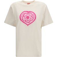Weißes Baumwoll-T-Shirt mit Blumenlogo